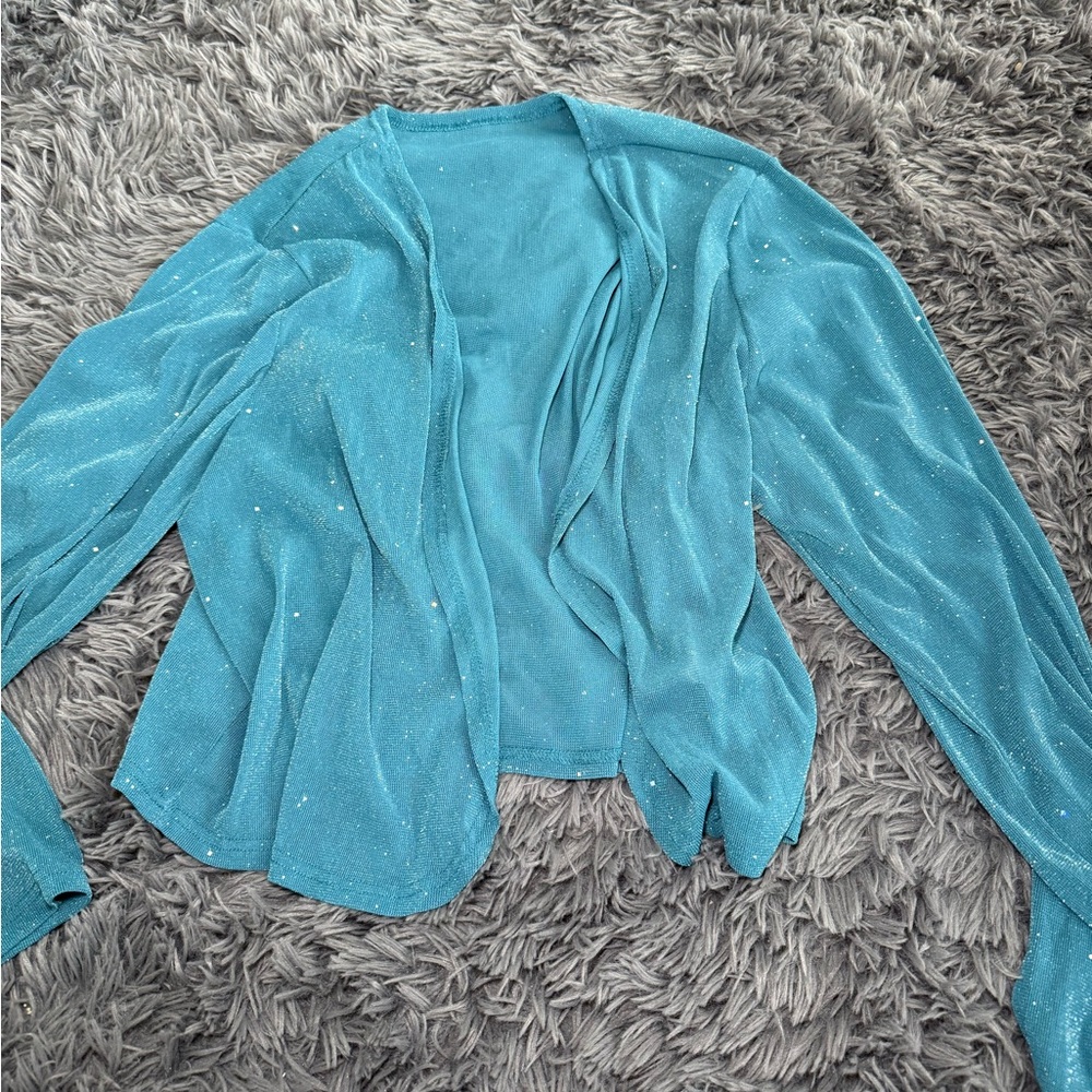Sparkle Aqua Open Front Cardigan